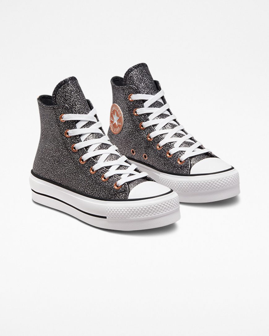 Women's Converse Chuck Taylor All Star Lift Metallic Glitter High Top Platform Shoes Black / Copper / White | AU 318C5I